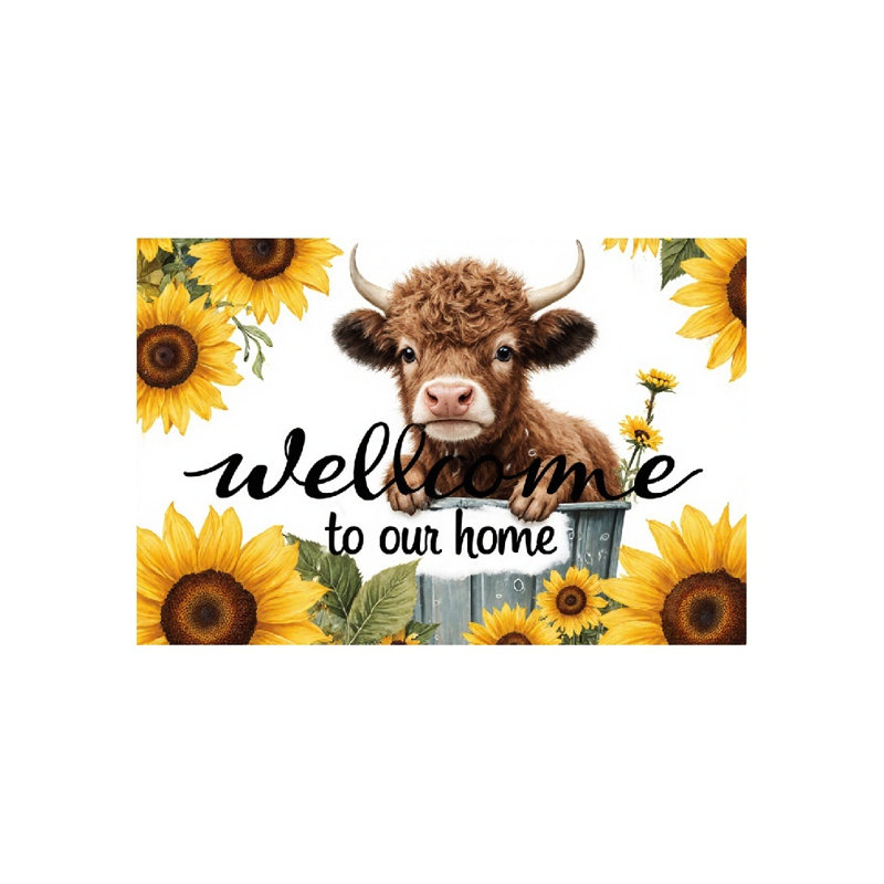 Mignon tapis de bain Highland Cow & Sunflower, 36 x 24