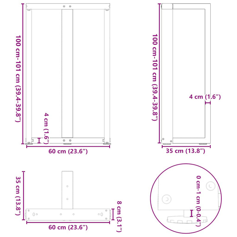 Ayzen Table Leg, 60 x 35 x (100-101) cm, White