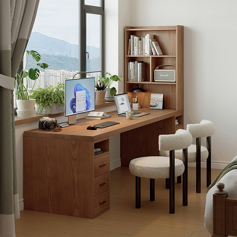 Bureau en bois massif avec bibliothèque intégrée, 72,83 po H x 70,87 po L x 23,62 po P
