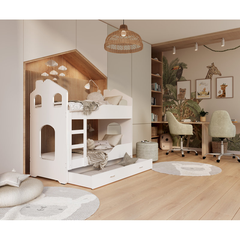 Ryland High Sleepers with Storage Included with Built-in Ladder Included, White/White, 80 x 160 cm