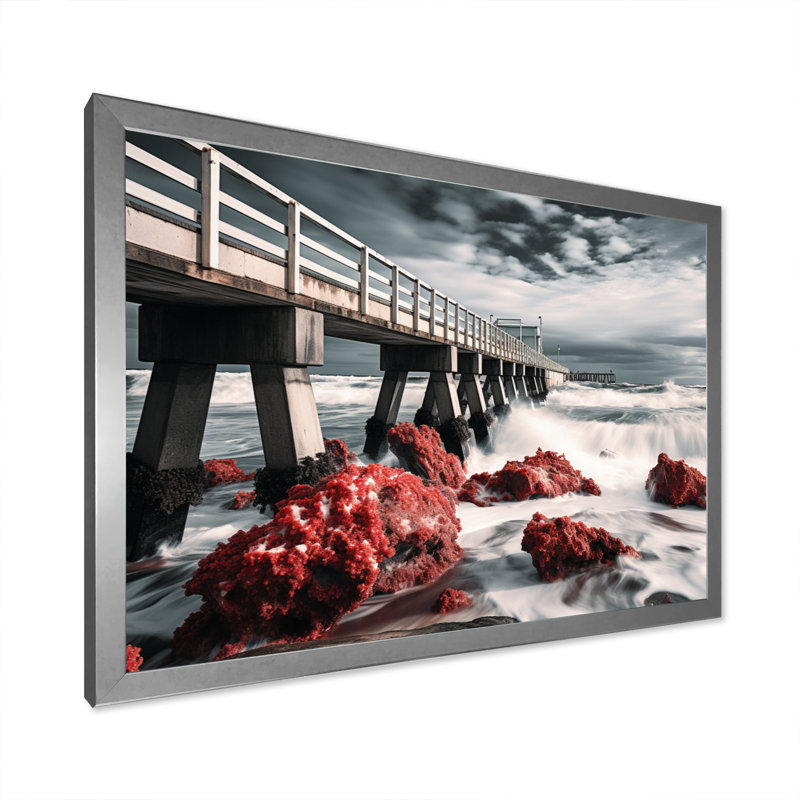 Pier Whispering Waves I sur impression sur toile, Cadre simple argenté, H 16 po x l 32 po x P 1 po