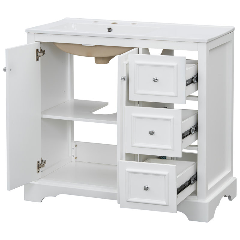 Ligust 36" Bathroom Vanity with Ceramic Sink, Soft-Close Doors & Drawers, White