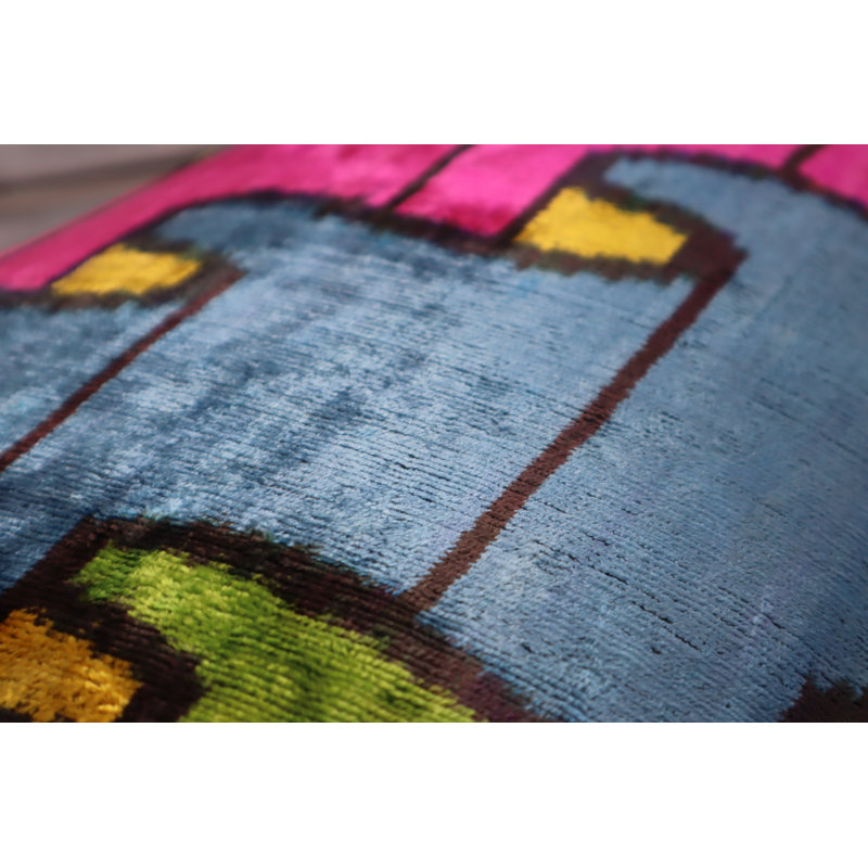 Velvet Rectangular Pillow Cover & Insert, Blue/Pink/Green Geometric 1