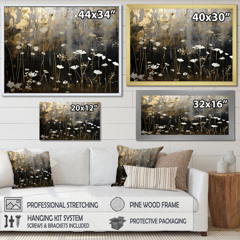 Gilded Garden Blooming Meadows III - impression, H 30 po x l 40 po x P 1,5 po, Cadre simple noir