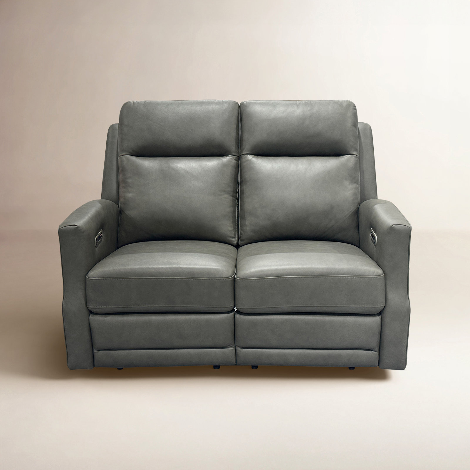 Henri 56" Genuine Leather Reclining Loveseat, Gray