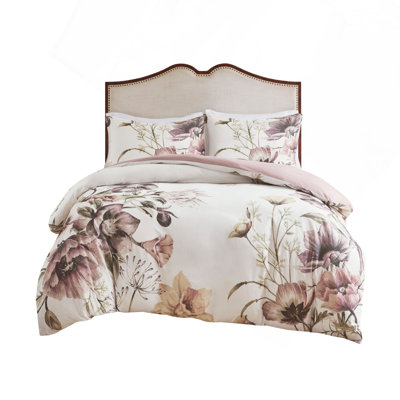 King/Cal King 3 Piece Duvet Cover Set Cotton Printed Duvet Cover Set With Large Floral Design And Oeko-Tex Certification