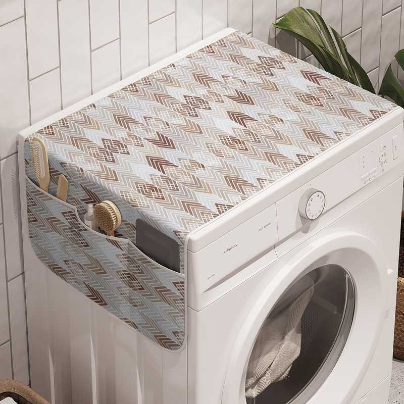 East Urban Home Retro Washing Machine Organizer Pack of 2 47" x 18.5" Warm Taupe and Pale Grey