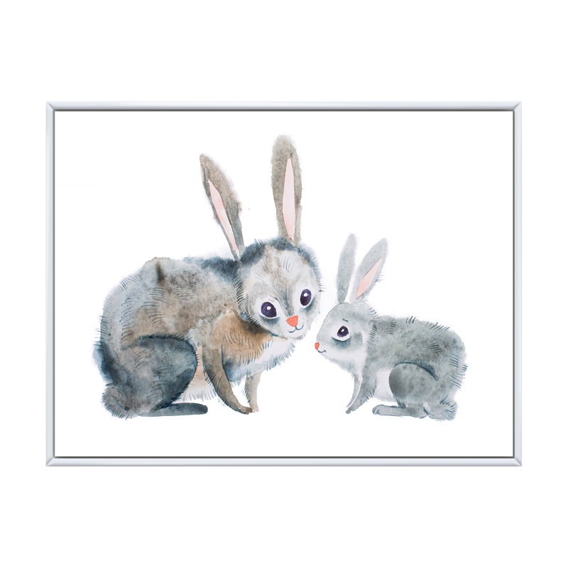 Mère lapin et bébé lapin - peinture sur toile, H 34 po x l 44 po, Toile à cadre flottant blanc