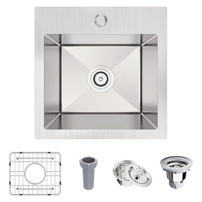 ForKitchen 15'' L Single Bowl Stainless Steel Kitchen Sink