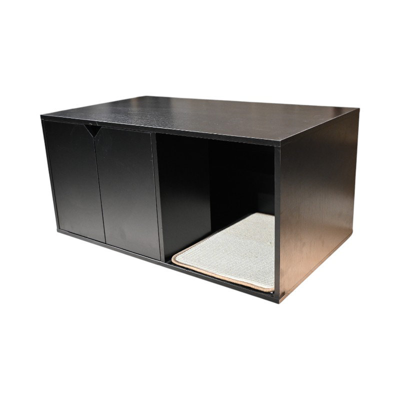 Litière cachée pour chat, maison de chat noir moderne avec bloc-notes