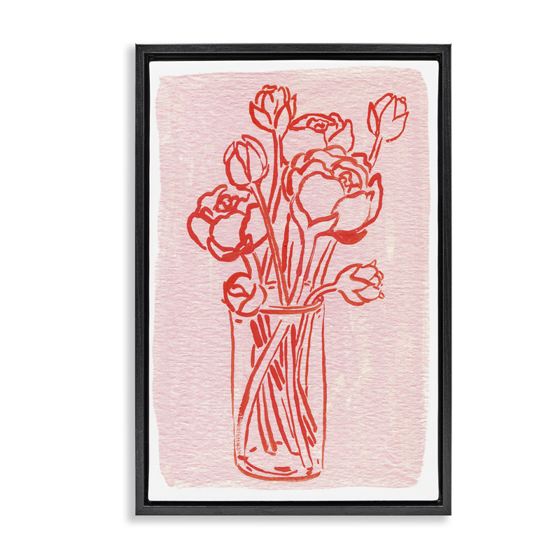 Cadre flottant décrit dans un vase pivoine, design par Hannah Moren, H 25 po x l 17 po, Cadre flottant noir de jais