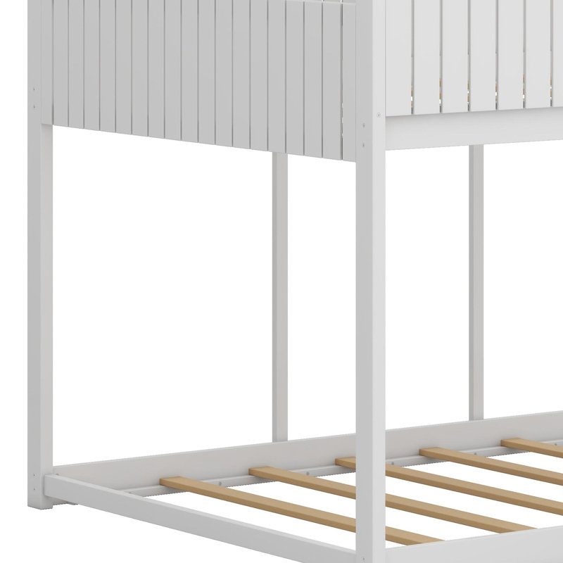 Wood Bunk Bed With Roof, Window, Guardrail, White