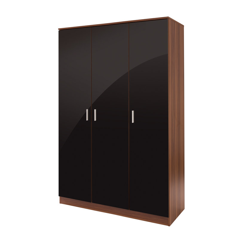 Cavanagh 3 Door Manufactured Wood Wardrobe, Gloss Black/Walnut Braun