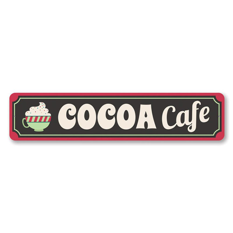 Plaque en aluminium «Hot Cocoa Cafe Yuletide», H 4 po x l 18 po x P 0,04 po