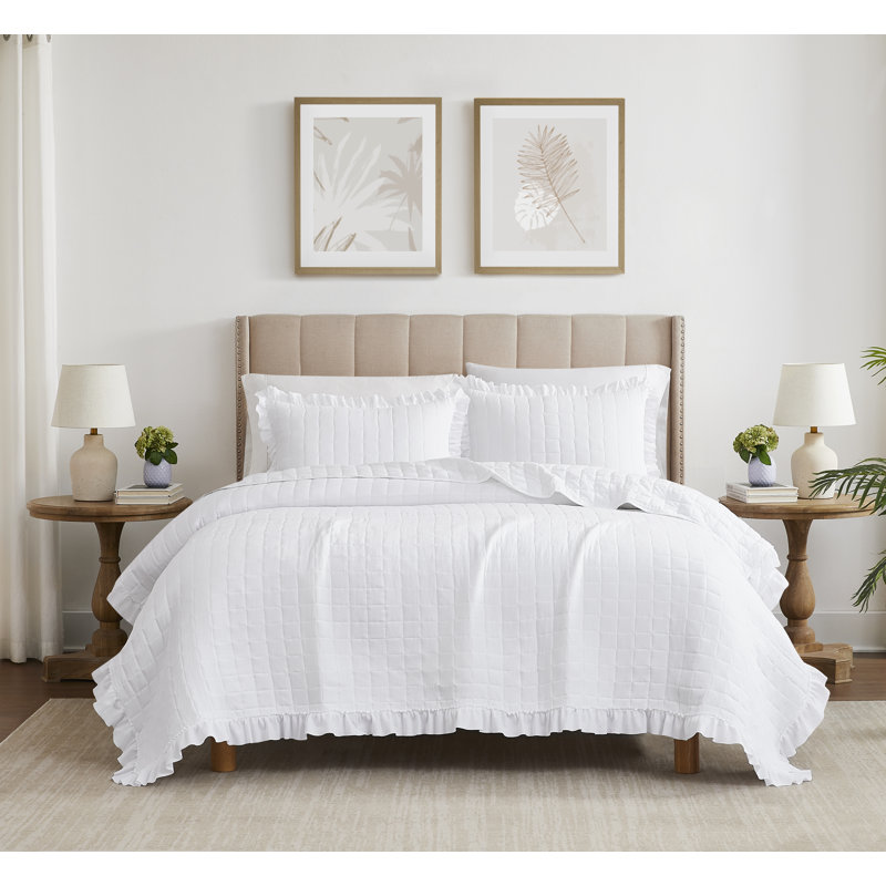 Ensemble de courtepointe en microfibre Belina, Courtepointe grande + 2 taies décoratives, Blanc