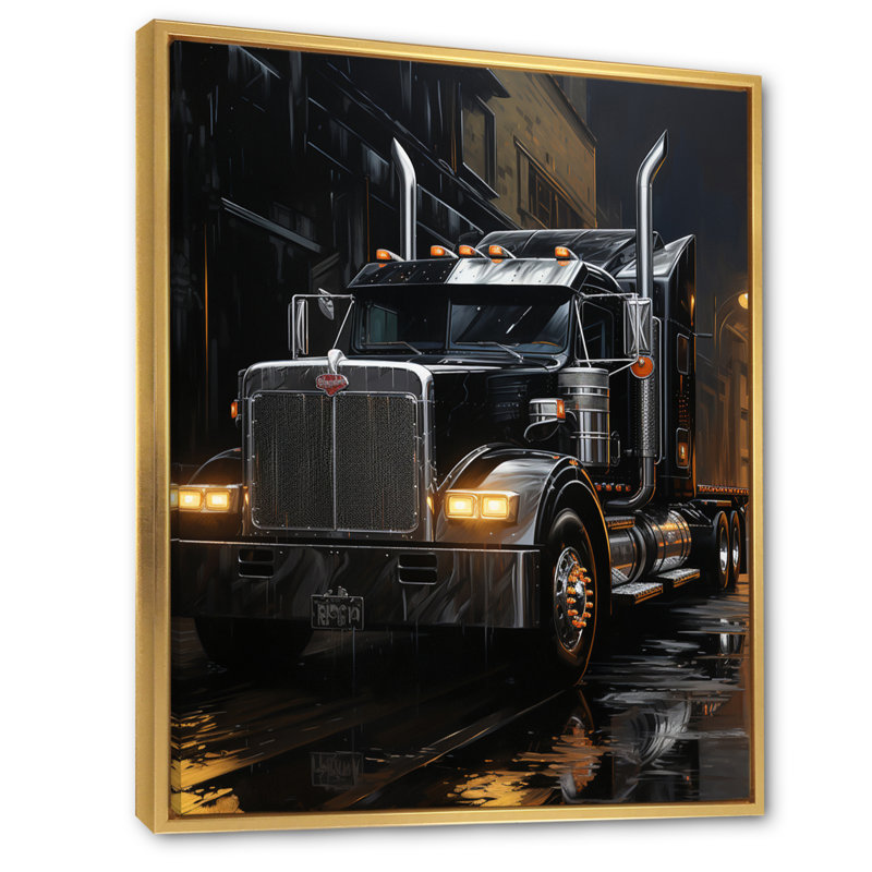 «Midnight Cruiser Semi Truck IV», reproduction d'art sur toile, H 40 po x l 30 po x P 1,5 po, Cadre flottant doré