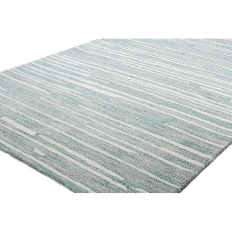 Tapis abstrait turquoise touffeté à la main, Rectangle 8 pi 6 po x 11 pi 6 po