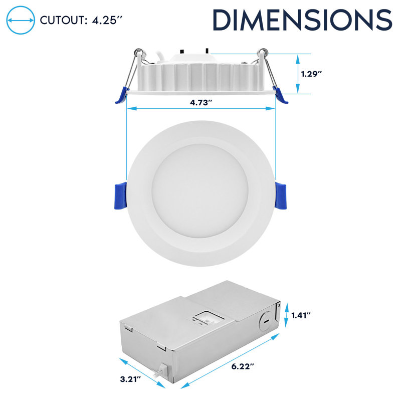 Luxrite 4 po Mini panneau à DEL régressé, lumière encastrée, 5CCT, gradateur à chaud, 8W / 11W, 600/900 lumens, CRI90, double intensité variable, 100 °, ETL, paquet de 6