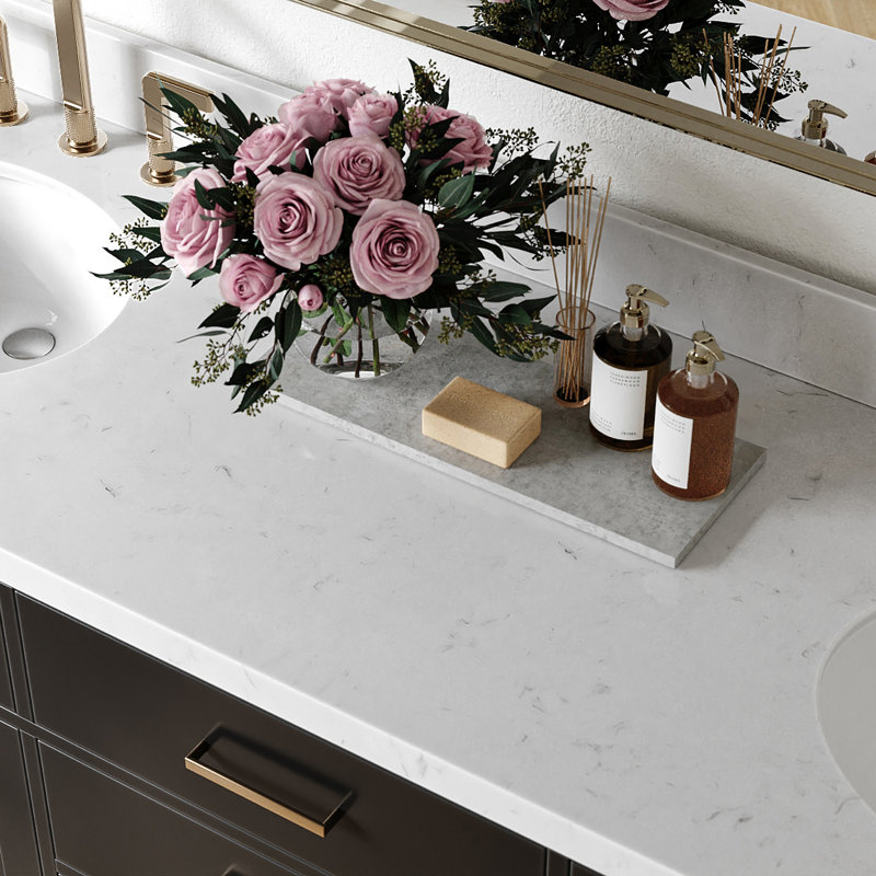 Meuble-lavabo double en bois massif 72 po avec plateau en quartz Carrara de 1,5 po Thornaby, Ovale, Noir