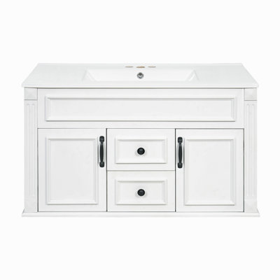 Meuble-lavabo mural 36 po avec lavabo et tiroirs en céramique, meuble-lavabo simple de style français avec charnières à fermeture douce