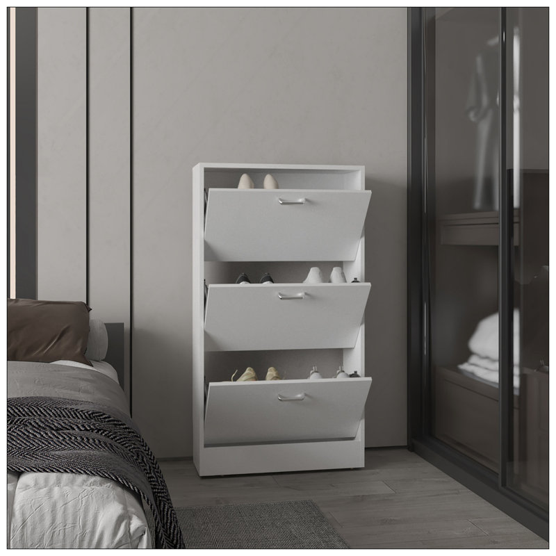 Range-chaussures, 3 portes, 3 tablettes, blanc, Blanc