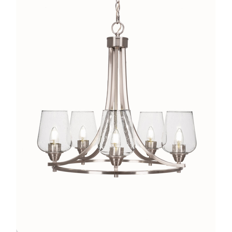 Lustre 5 lumières Paramount illustré avec verre transparent 5 ", À bulles, Nickel brossé
