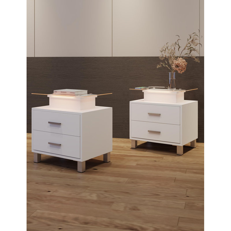 Ensemble de tables de bout à 2 tiroirs Weern, Blanc