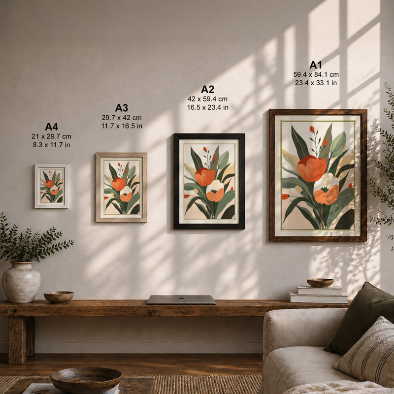 Potted Blooms Botanical - Framed Print, A4 - 29.7 x 21.0 cm, Walnut