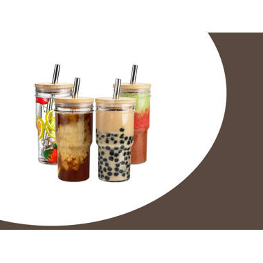 Haundry 4 Pack Glass Cups with Lids and Straws, 22 oz Boba Cups with Bamboo  Lids, Reusable Drinking …See more Haundry 4 Pack Glass Cups with Lids and
