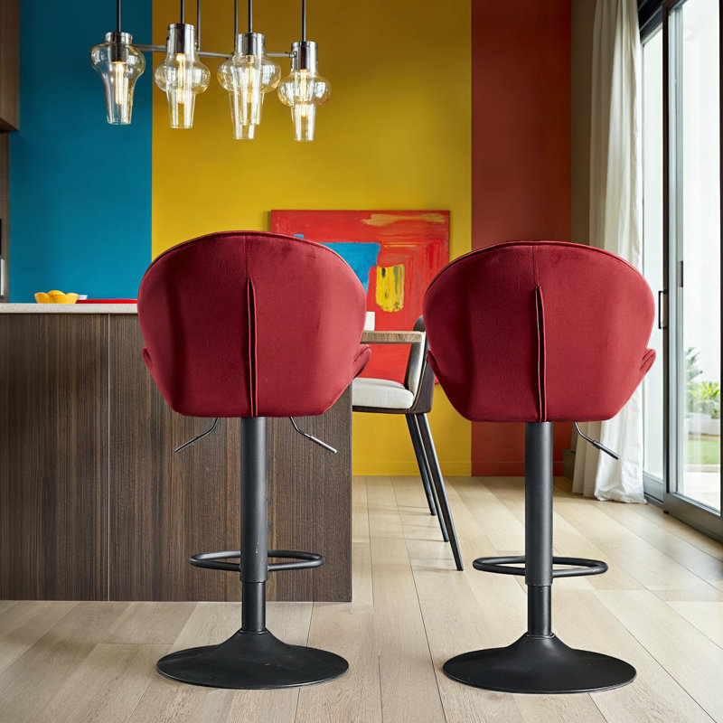 Ensemble de 2 tabourets de bar réglables à hauteur de comptoir - Dossier, repose-pieds pour la cuisine ou le bar, Rouge