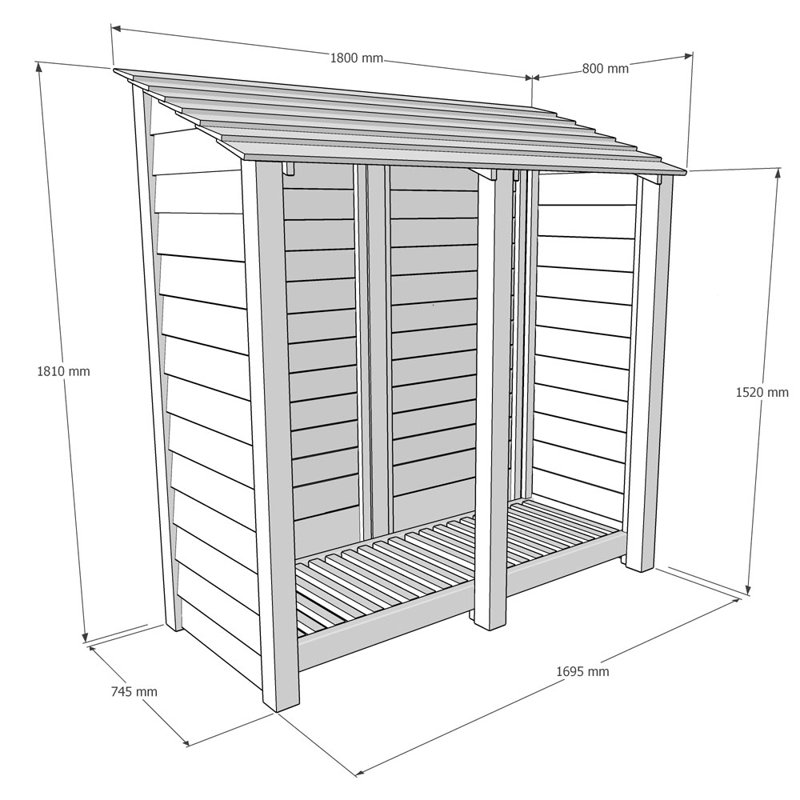 180cm W x 80cm D Solid Wood Log Store, Light Green