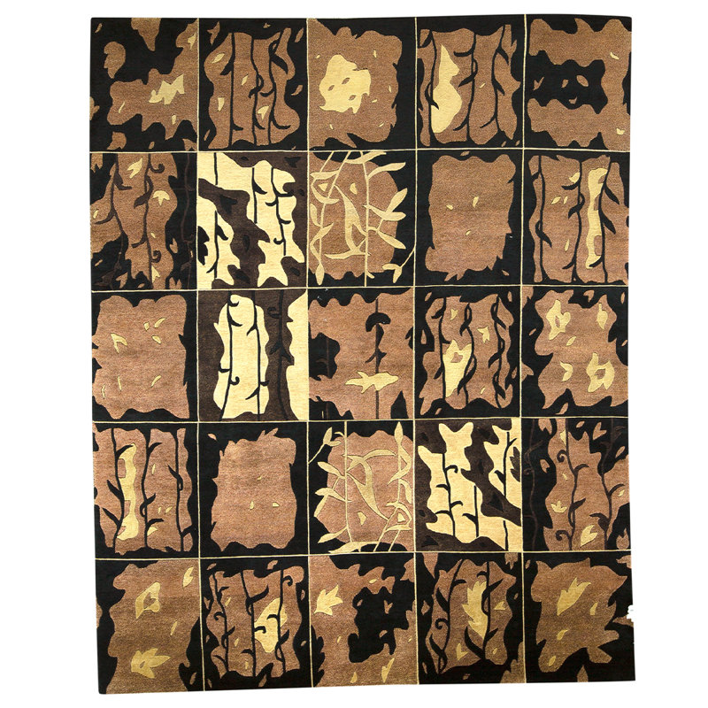 Tapis jaune / brun / noir noué à la main de haute qualité