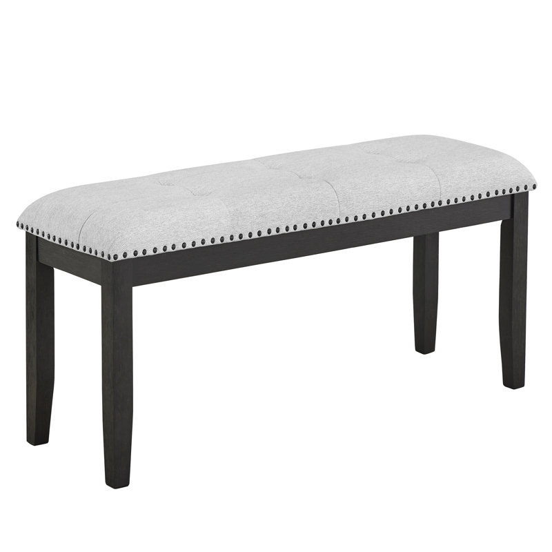 1pc Transitional Upholstered Dining Bench Light Gray Upholstery Finish Legs Nailhead Tufted Seat Dining Room Bedroom Living Room Furniture