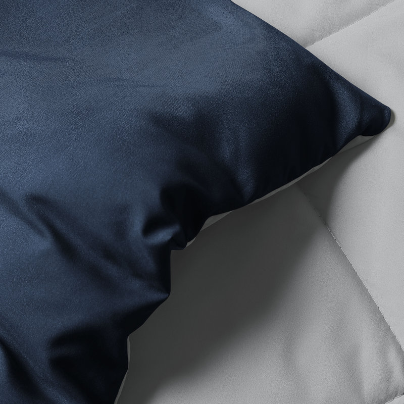 Twin Blue and Stone Reversible Microfiber Comforter Set