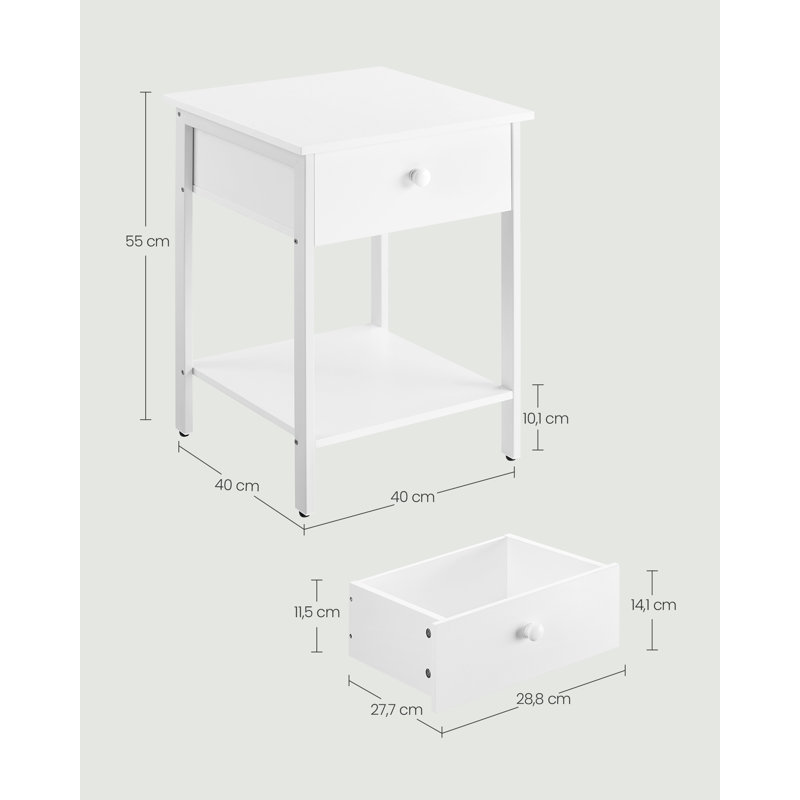 Nedra 40cm W Manufactured Wood Bedside Table, White