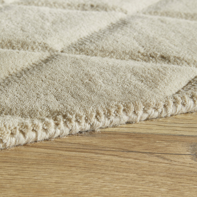 Geometric Shapes Wool Hand Tufted Area Rug, Beige, Rectangle 240 x 300 cm