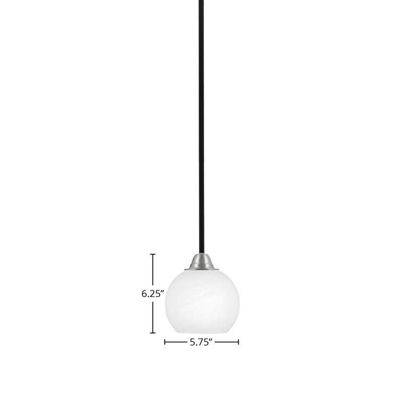 Luminaire suspendu sur pied Paramount avec verre de 5,75 po, Verre marbré blanc, Noir mat/nickel brossé