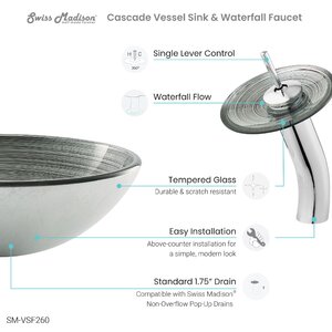 Swiss Madison Cascade Tempered Glass Circular Vessel Bathroom Sink with ...