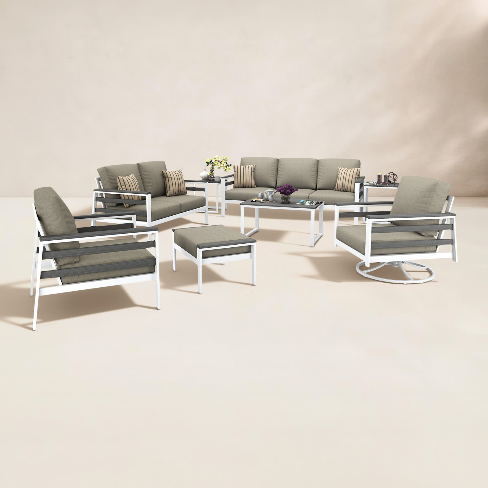 Townsend 7-Person Sunbrella® Patio Seating Group, Spectrum Dove, Gray