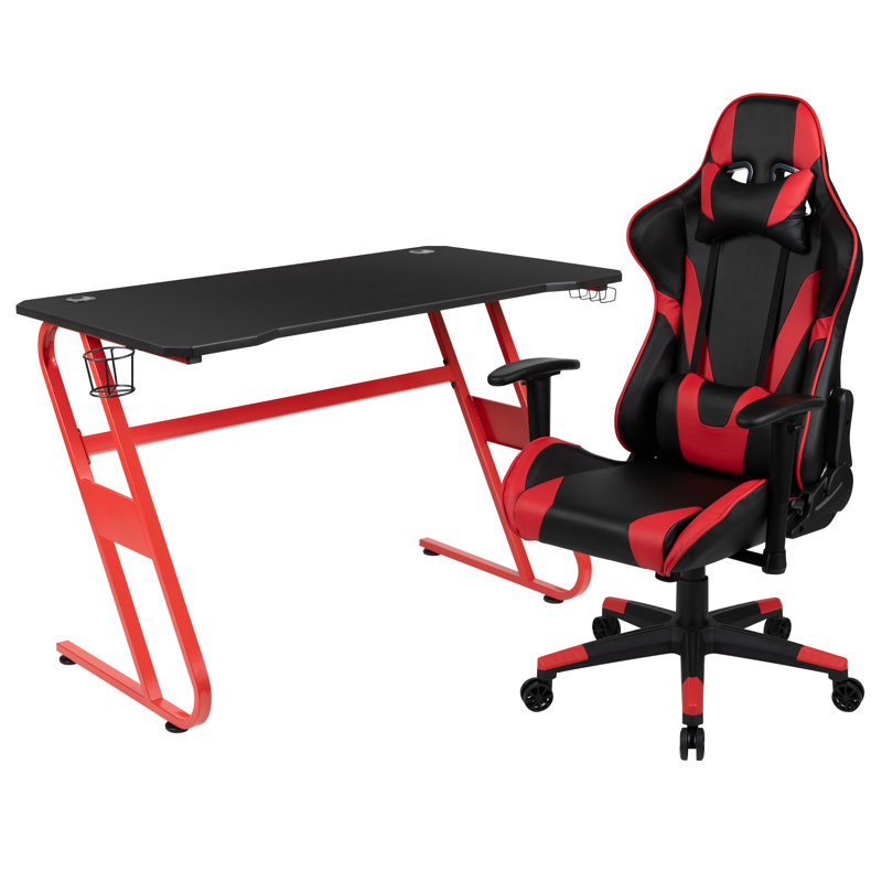 Bridesdale 2 Piece Computer Desk Office Set, Red/Black