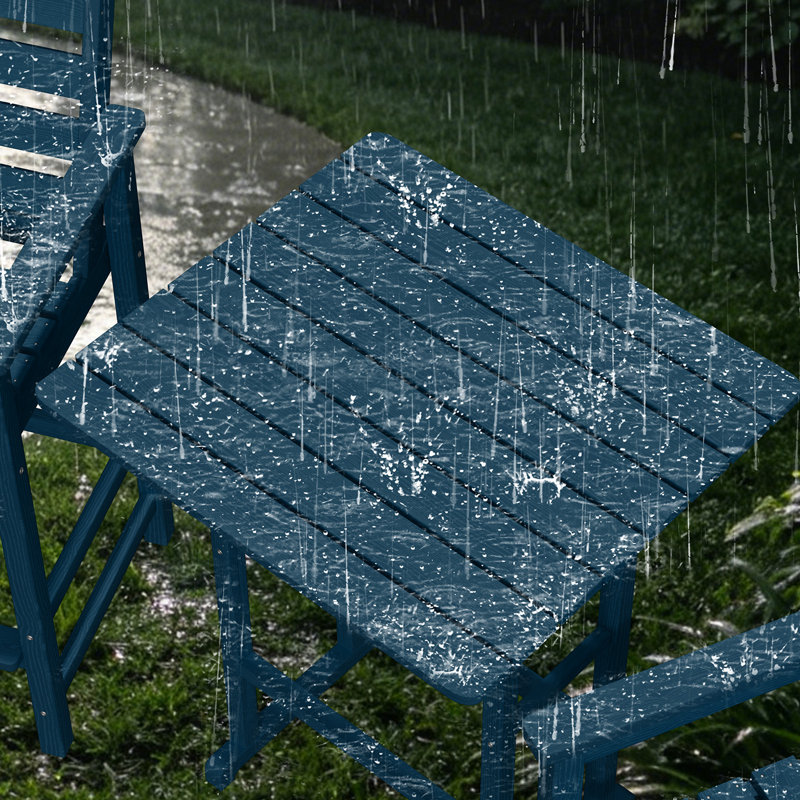 All Weather HDPE Bar Height Outdoor Table and Chairs Set for Bistro Patio Balcony, Navy, Yes 