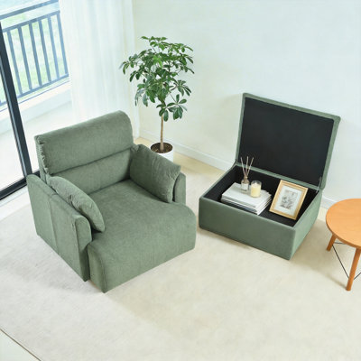 Fauteuil surdimensionné rembourré en chenille avec repose-pieds, fauteuil et repose-pieds avec dossier capitonné confortable et 2 coussins