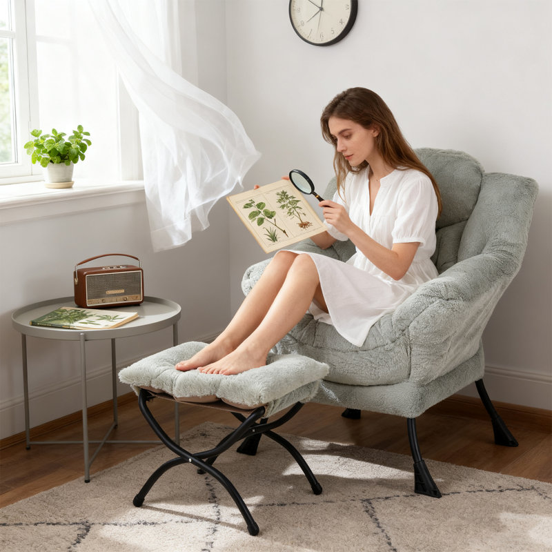 Fauteuil paresseux et rembourré Abramson, Peluche verte, Non