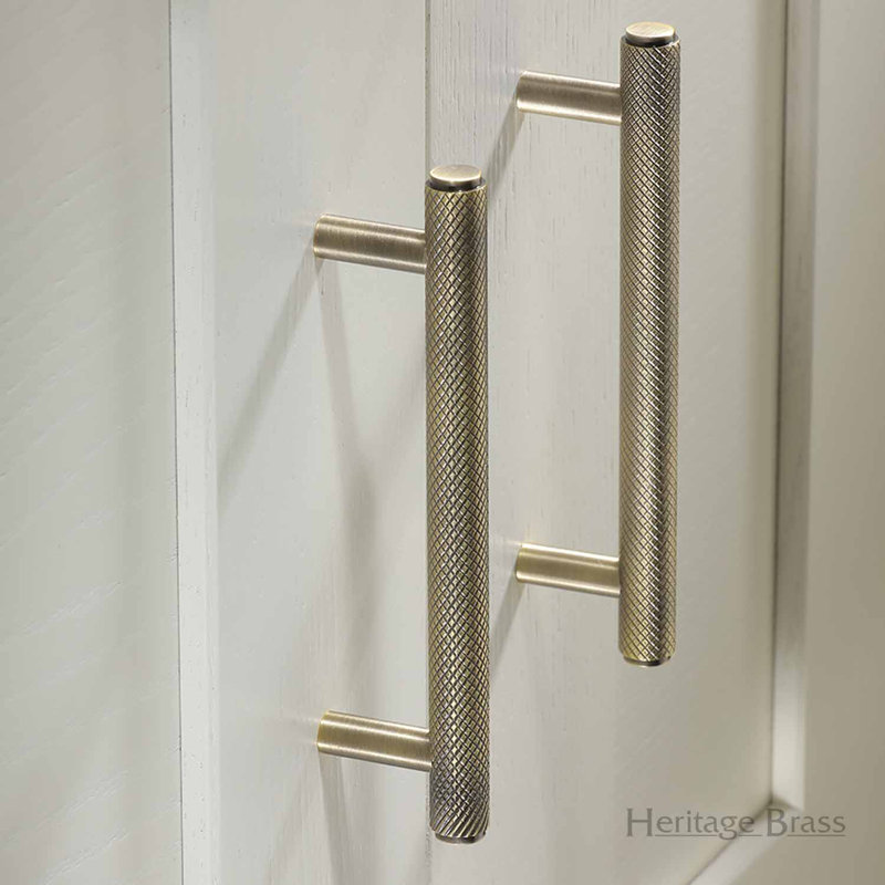 Heritage Brass Signac Heritage Cabinet Pull Complete Knurl Design, Antique Brass, 9.6cm H x 11cm W x 12.8cm D