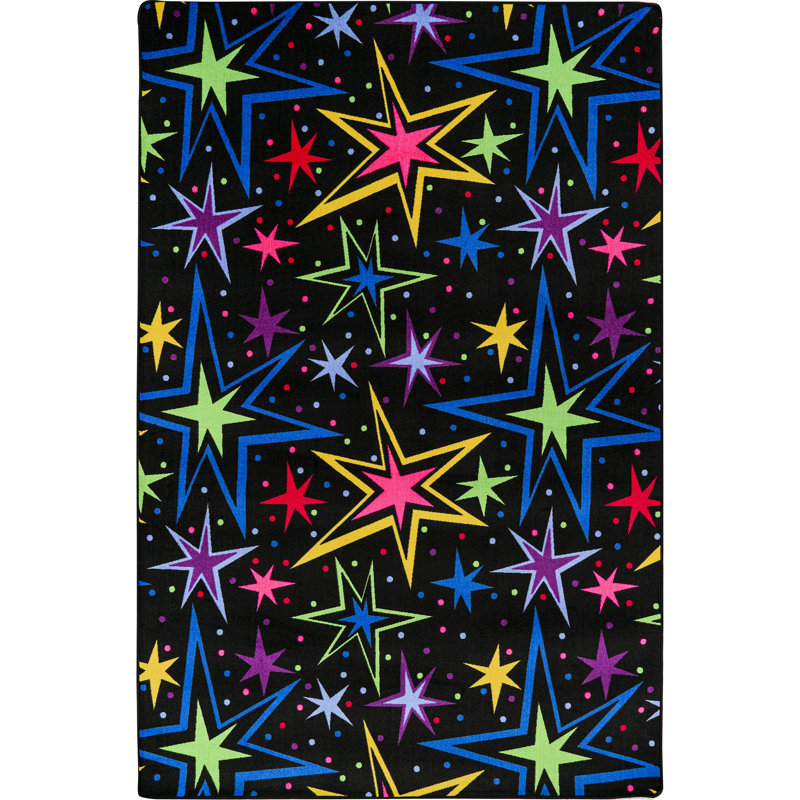 Black Fluorescent Synthetic 4' x 6' Rectangular Area Rug