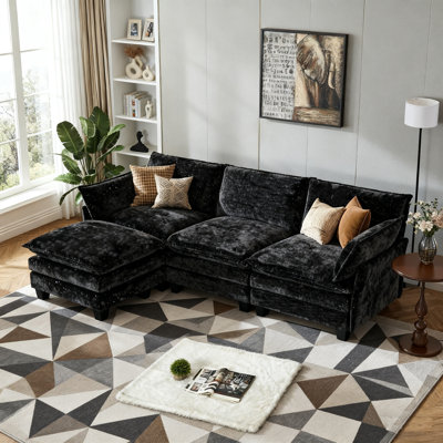 Canapé modulaire rembourré en forme de L de 117 po avec repose-pieds modulaire de 117 po et 3 coussins décoratifs pour salon, appartement