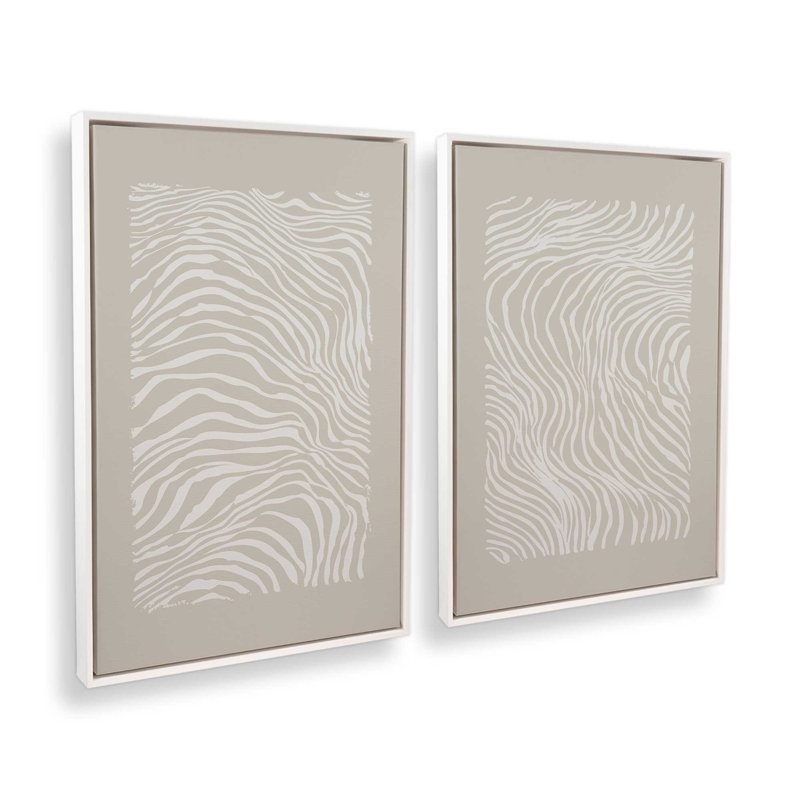 Whisper Lines Set of 2 Prints, Opaque White Floater Frame, 12" x 8"