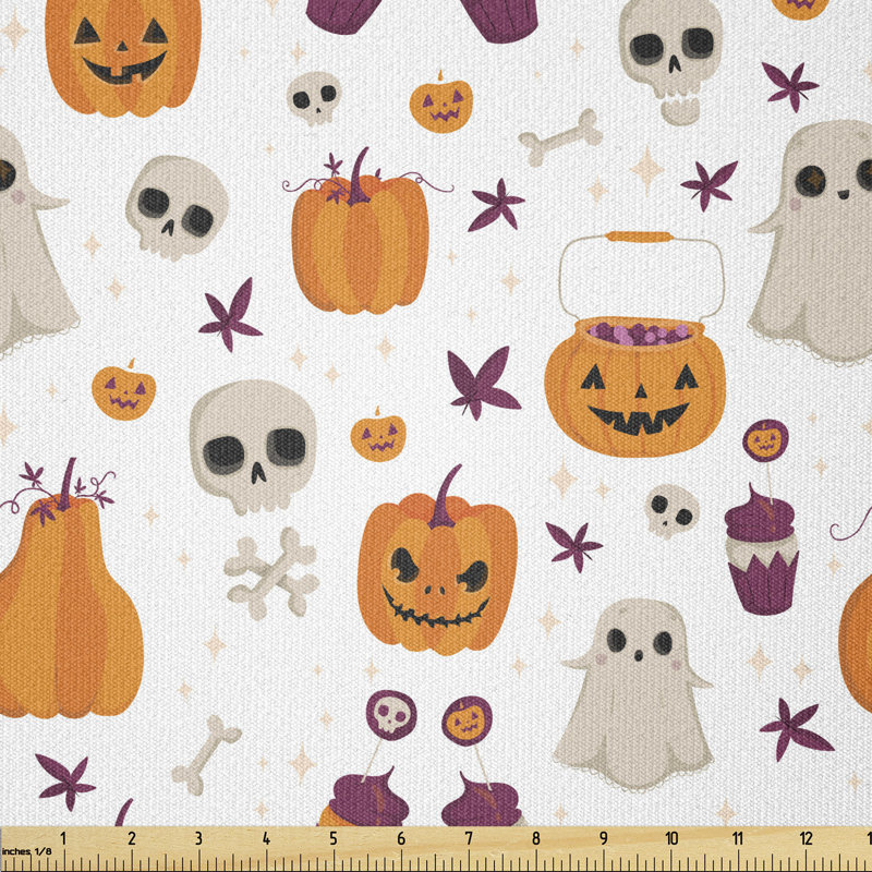 Crystyl Pumpkin Ghost Skull and Other Elements Multi-Purpose Fabric