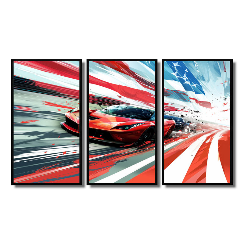 Syrine - Race Tracks Wall Decor Set, 28" H x 36" W x 1" D, Black Floater Framed Canvas
