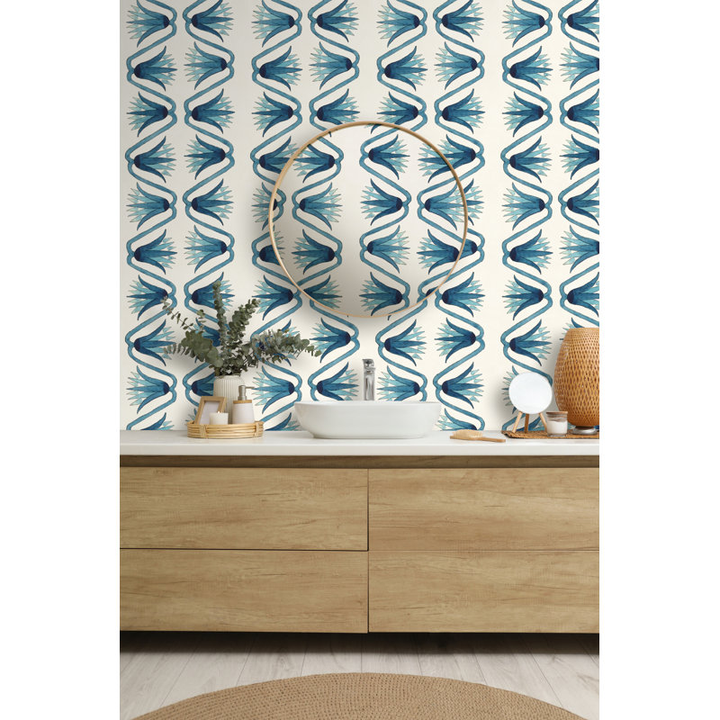 Yuki Osada Floral Wallpaper Double Roll, Sapphire/Cream